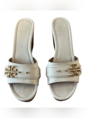 Tory Burch Elina‎ Platform Wedge Ivory Gold 9